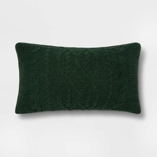 Cable Knit Chenille Oversize Lumbar Throw Pillow Green Rectangular- Threshold