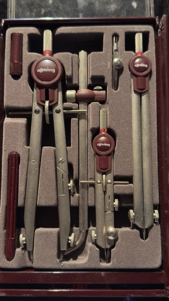 Juego de brújula de dibujo técnico Rotring profesional vintage en estuche original Foto 4 de 4