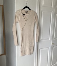 4SI3NNA - Cream Asymmetrical Ribbed W/ Cut Out Front Knit Sweater Midi Dress