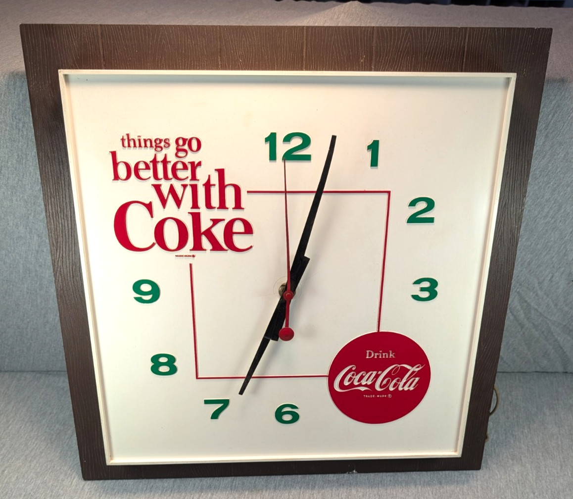 Vintage Coca Cola Things Go Better With Coke Plastic Advertising Wall Clock RUNS