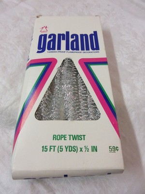 Vintage National Tinsel WI Christmas Garland silver Rope Twist with Box #24
