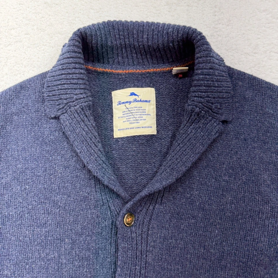 Tommy Bahama Hombre Botón Frontal Tejido Cárdigan Suéter XL Mezcla Lana Azul Foto 2 de 4