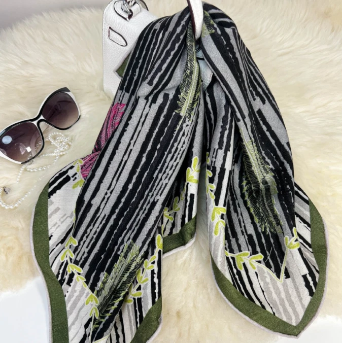 70% кашемир 30% шелк 26'' шейный платок шарф шаль полоски печати бандана надежном новый - Изображение 3 из 4