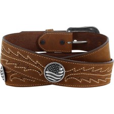 Justin Western Mens Belt Leather Caddo Made In The USA Stitch Brown C13999