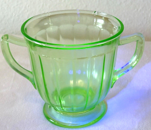 1930s Uranium Vaseline Depression Glass Sugar Bowl with Double Handles~Glows