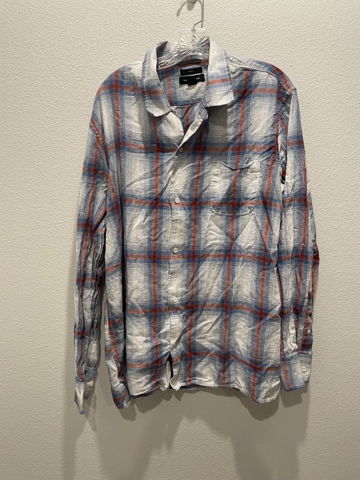 Treasure & Bond Men’s Size XL Trim Fit Ombre Plaid Flannel Button Up Long Sleeve