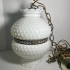 Vintage Hobnail Milk Glass Hurricane Electric Hanging Lamp Boudoir Not Tested
