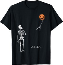 Funny Skeleton Lost Pumpkin Balloon Retro Halloween T-Shirt