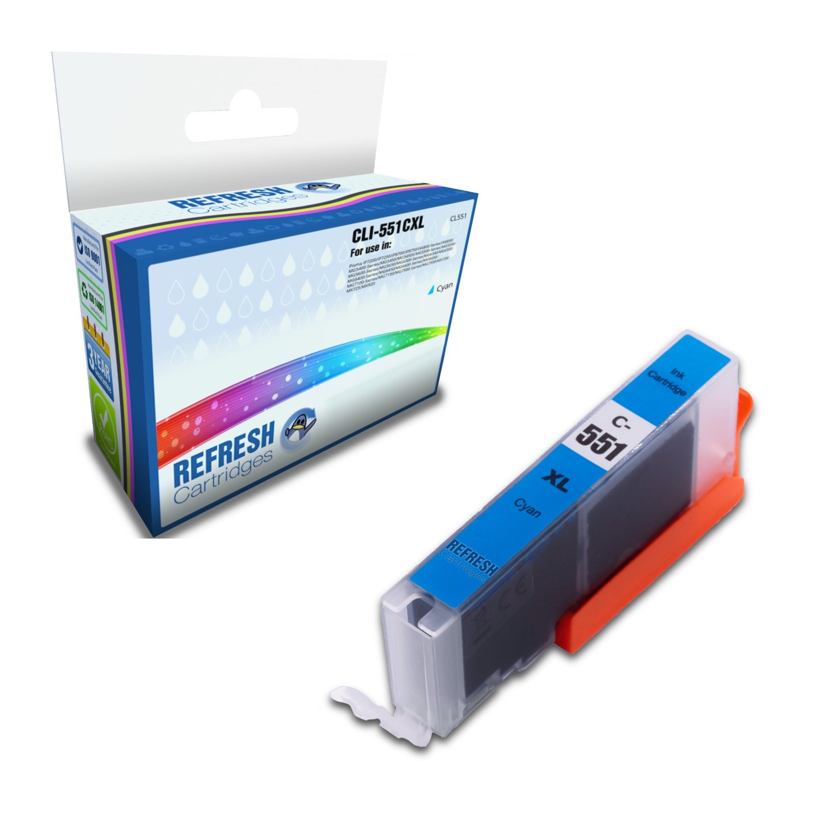 Refresh Cartridges Cyan CLI-551CXL Ink Compatible With Canon Printers