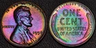 1956 Lincoln Wheat Cent penny RAINBOW TONING and high luster (61-19)