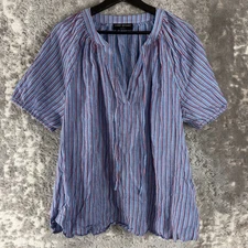 Lane Bryant Size 14 Striped V Neck Casual Top Short Sleeve Pullover Cotton