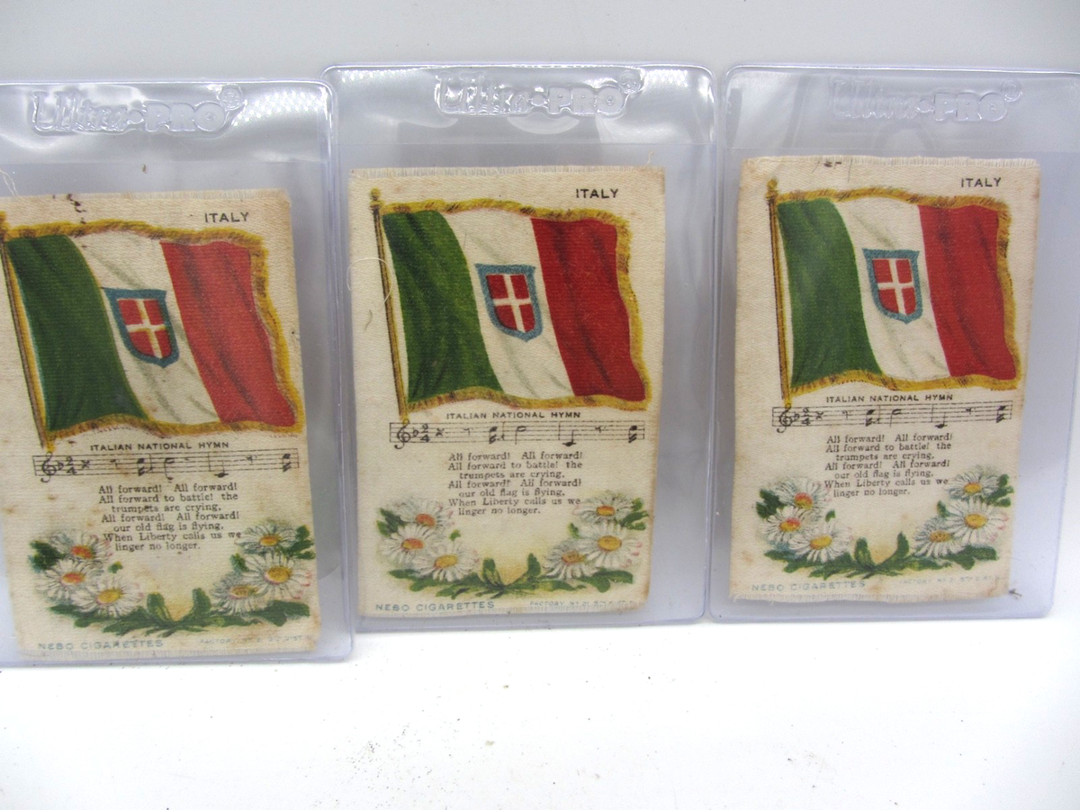 Antique 1900's Nebo Cigarettes Silk Italian Flag w/ National Song (3Lot)