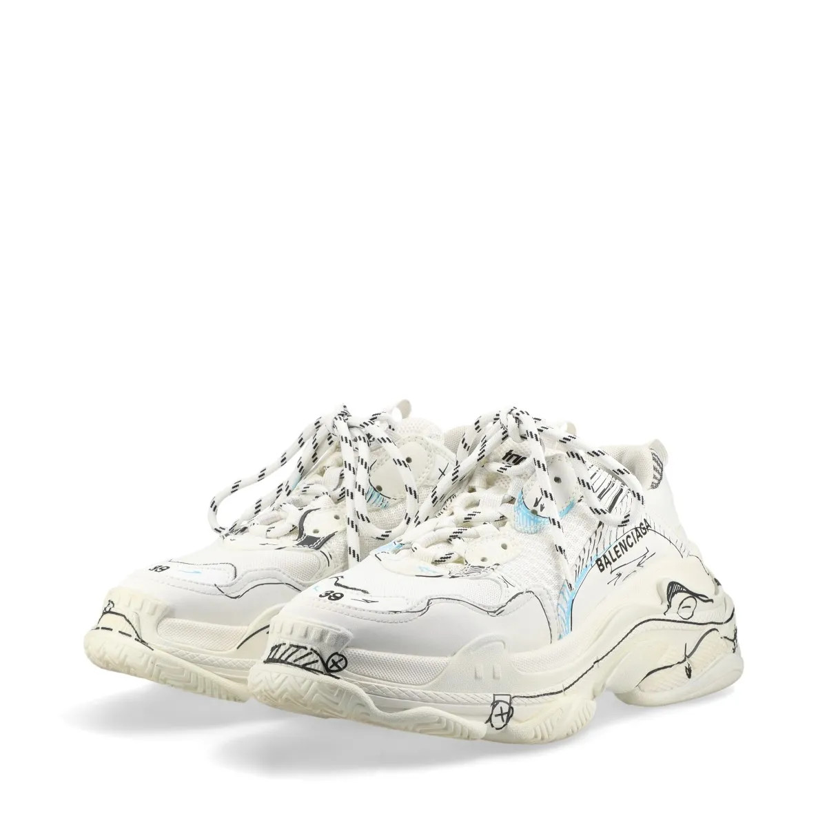 Balenciaga Triple s Faux leather x mesh Sneakers 26cm Men's White 536737 Distres thumbnail 5