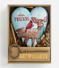 DEMDACO Lori Seibert ART HEART DEER Friends & CARDINAL ART HEART WITH KEY NIB