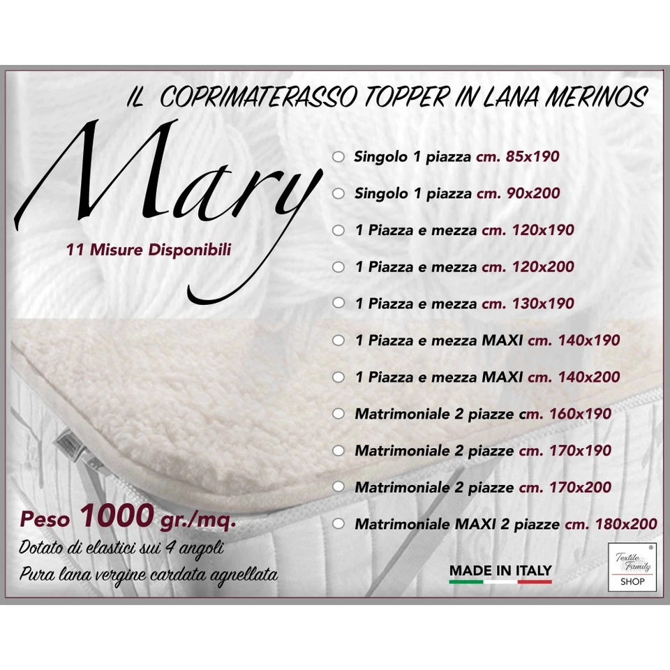 COPRIMATERASSO Topper MARY in vera LANA MERINOS 1000 gr. in 11 misure differenti - Image 2 of 4