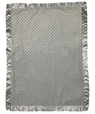 Pro Goleem Baby Blanket 30" x 40" Gray Minky Dot Satin Back And Trim EUC
