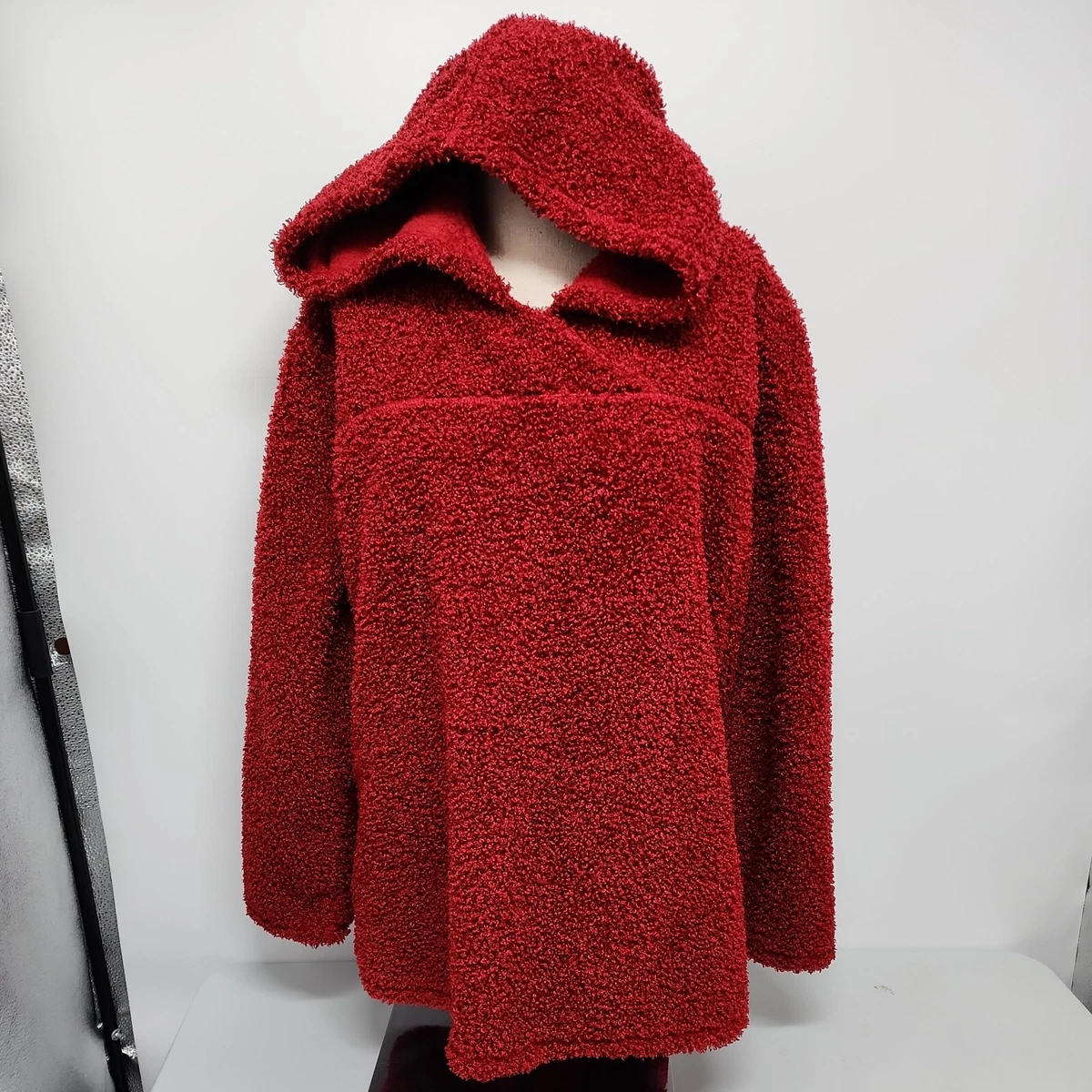 J. Jill Size XL Fuzzy Fleece Hoodie Sweatshirt Womens Red pullover Hooded |  eBay