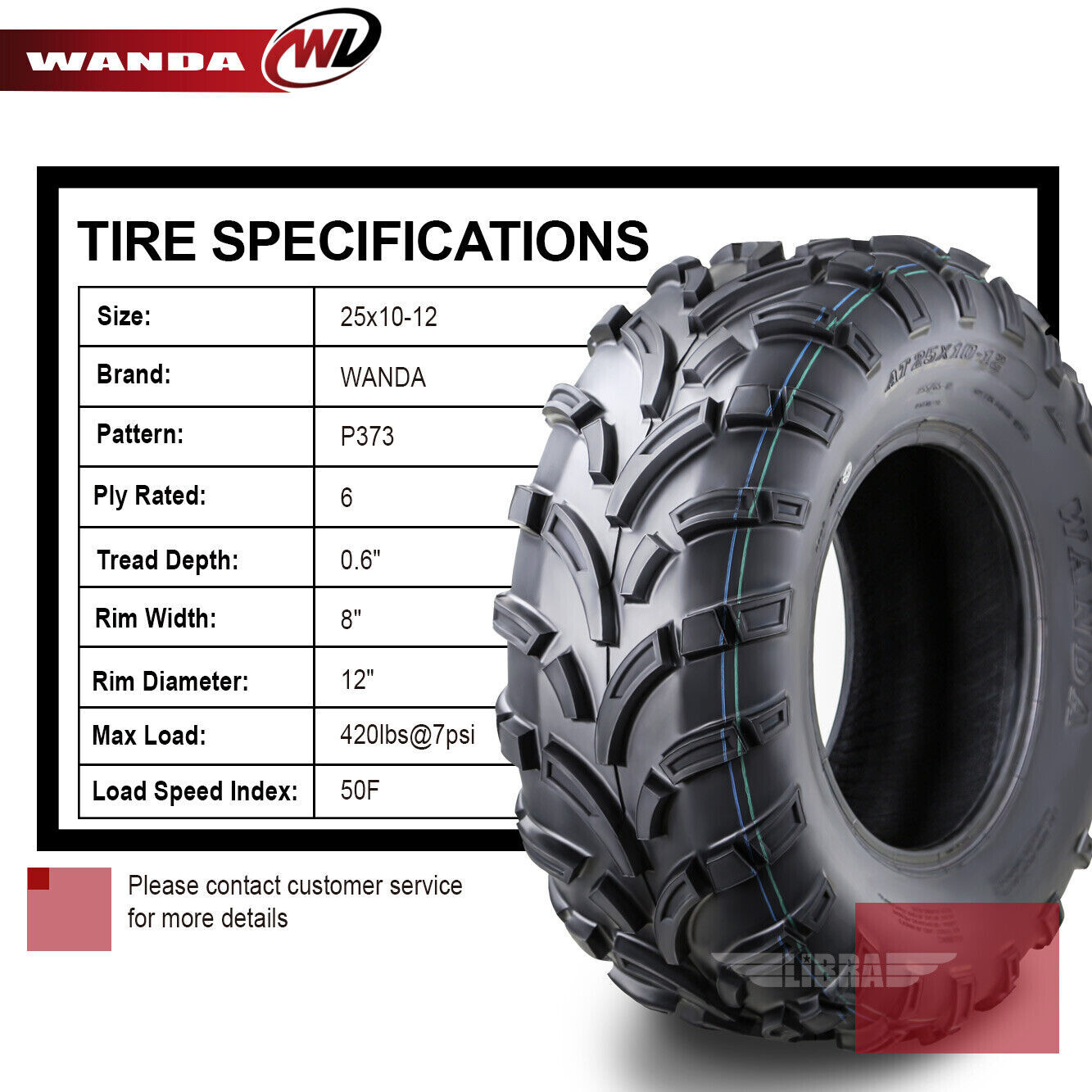 25x10-12 25x10x12 Complete Set WANDA Lit Mud ATV Tires Fit 05-06 Kubota RTV 900 - Foto 8
