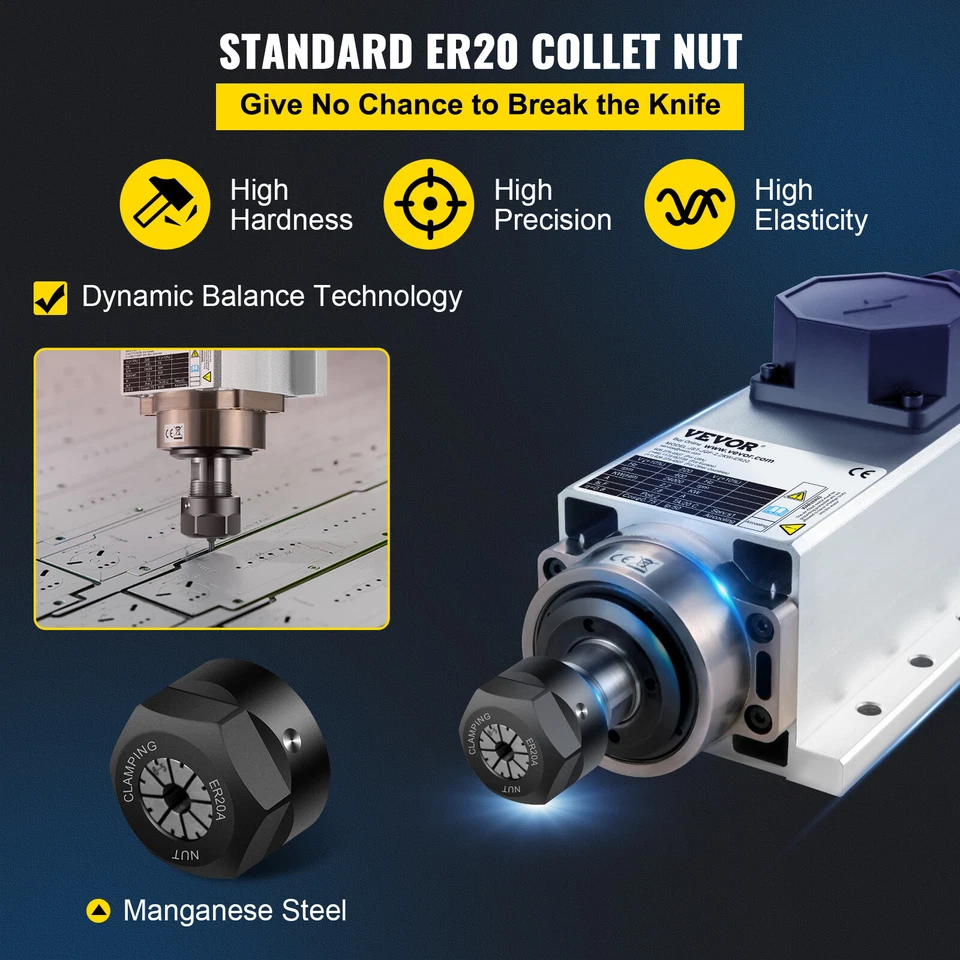 VEVOR CNC Frässpindel Luftgekühlter Spindelmotor 2,2kW Air Cooled ER20 VFD - Bild 3 von 4