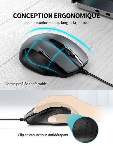 TECKNET Mouse Pro S2 Souris Filaire Optique Haute Précision 6 Boutons 6400 DP... - Photo 4/7