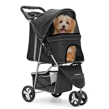 Foldable Pet Stroller with Weather Cover, 3 Wheels Pet Strolling Cart for Small/