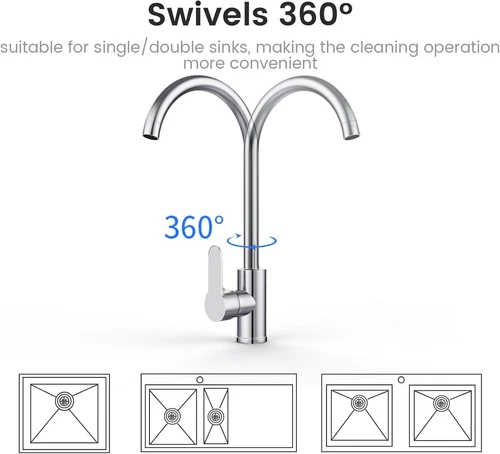 Kitchen Sink Mixer Taps Swivel Spout Single Lever Tap Mono Modern Chrome Faucet - Picture 2 of 13