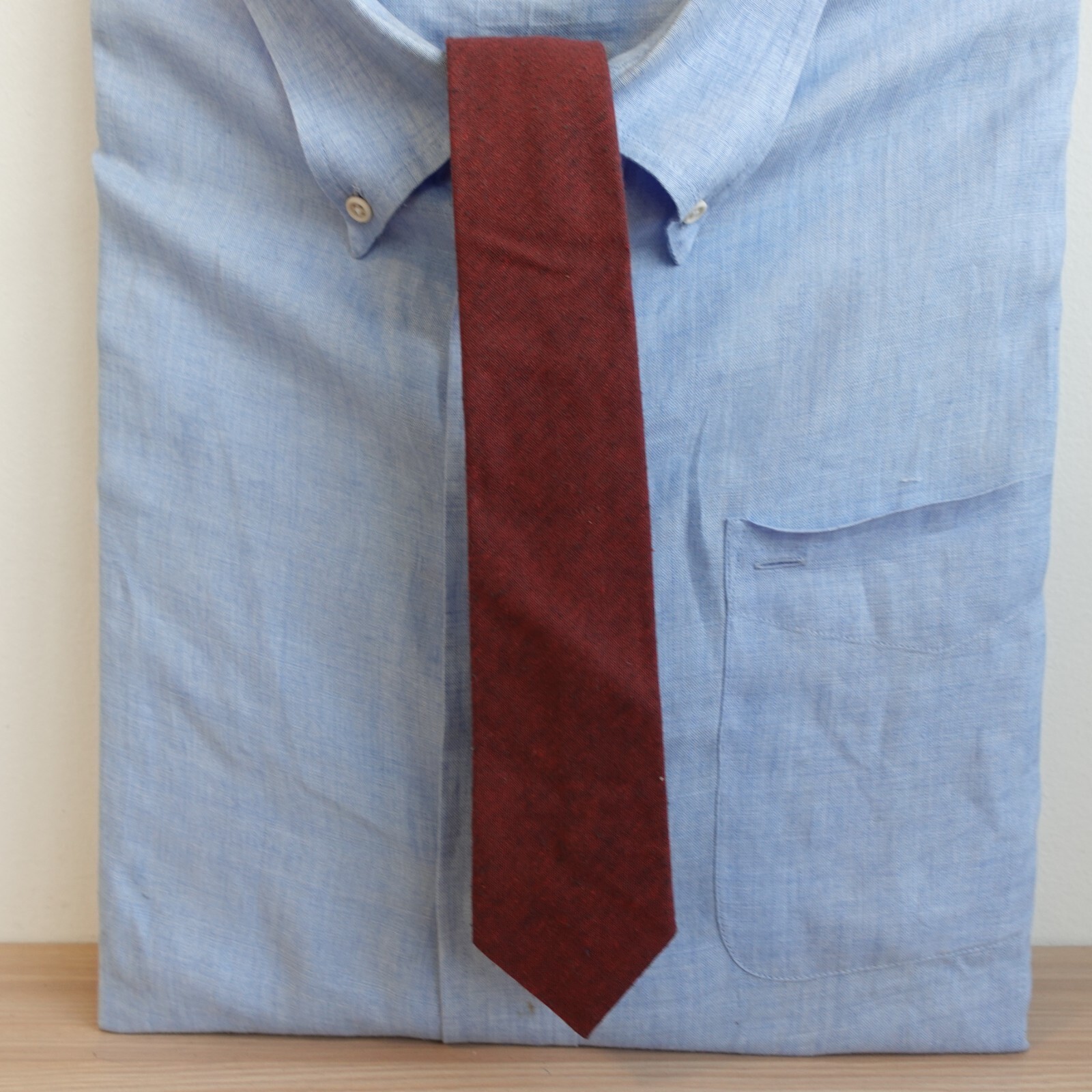 Neck Tie Mens Red Solid Basic Simple Modern Short… - image 1