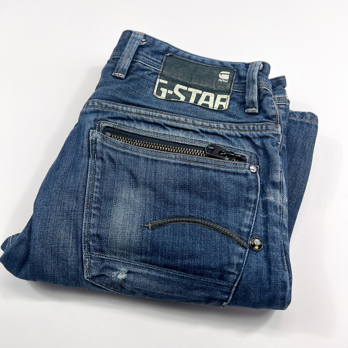 G Star Raw Jeans Mens 32x32 Blue Attacc Loose Distressed Button