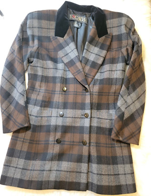 Vtg 80s Escada Margaretha Ley Tailored Plaid Wool Cashmere Light Coat Size 40