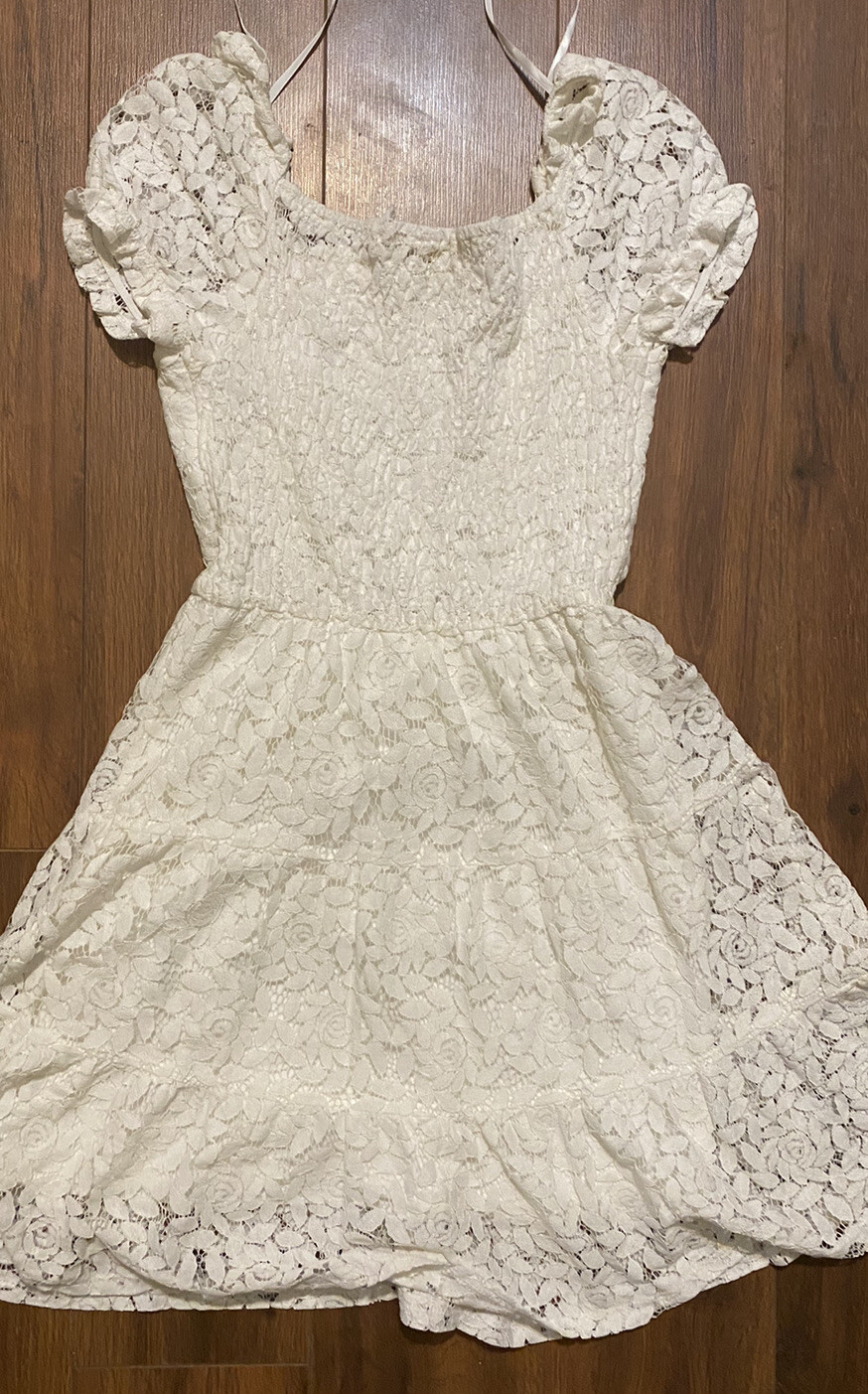 floral print dress white Elsa White Floral Applique Mini Dress S
