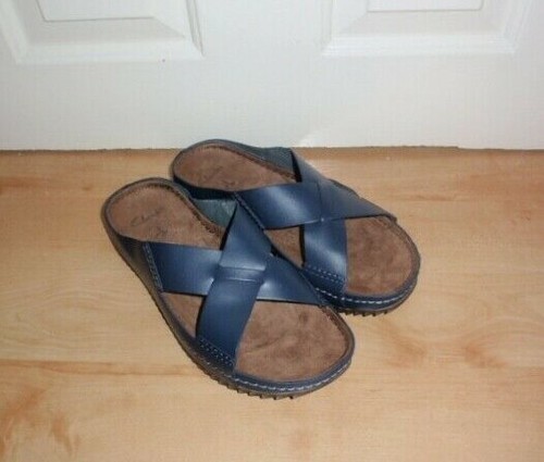 BNIB Clarks mens NETRIX JUMP dark blue leather sandals size 8 EUR 42  5051041766108 | eBay