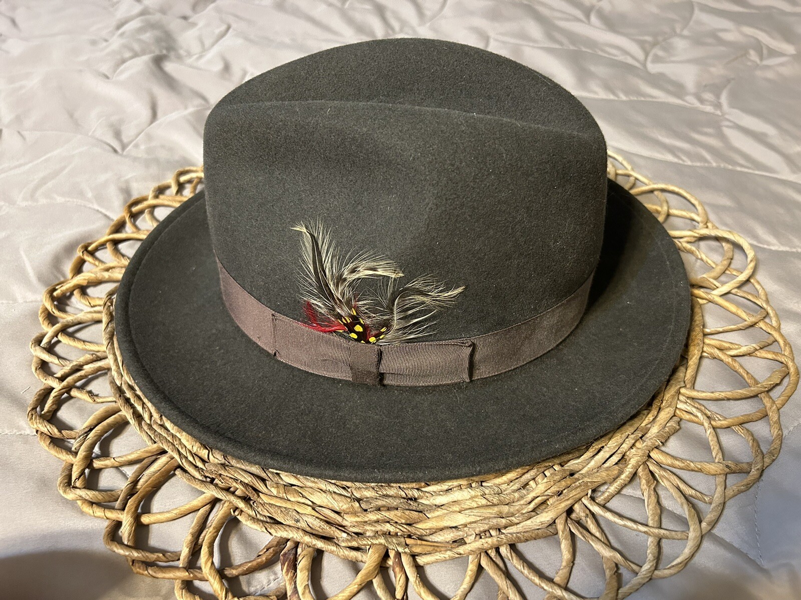Pendleton Fedora Hat Brown Feather Size Medium Ad… - image 13