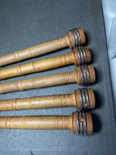 5 Antique Collectible Wooden Spool Textile Spindle Bobbins Fabric Mill