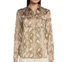 Ralph Lauren Snake Skin Long Sleeve Button Front Shirt Beige Size XS NWT $155