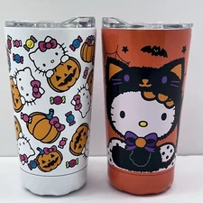 Sanrio Hello Kitty Halloween Pumpkin Travel Car Tumbler Mug  Set Of 2