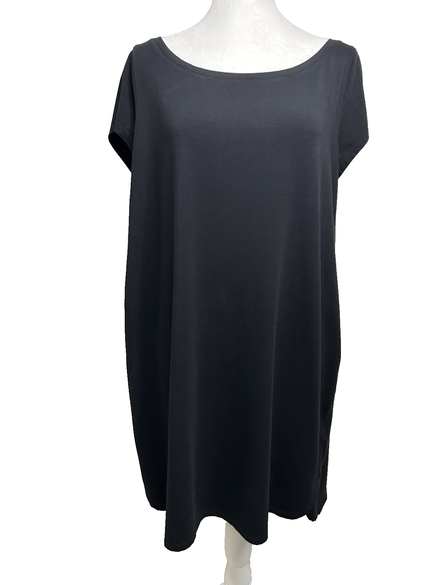 Eileen Fisher Organic Cotton Blend Black Dress Size L Round Neck Short Sleeve | eBay Eileen Fisher Organic Cotton Blend Black Dress Size L Round Neck Short Sleeve | eBay