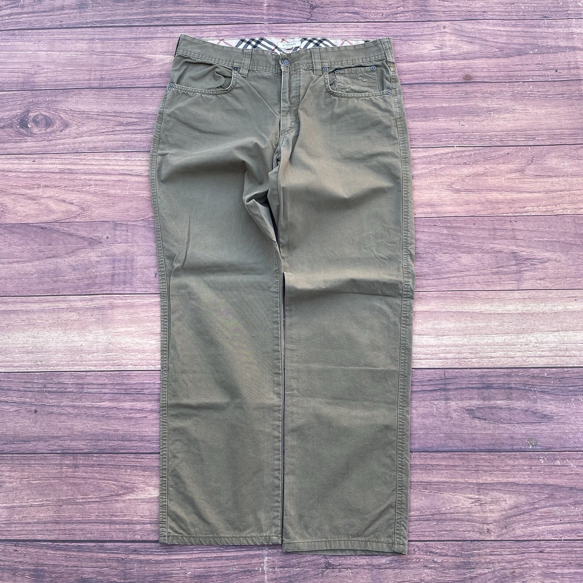 Vintage Burberry London Olive Green Chino Pants Mens Size 34x28