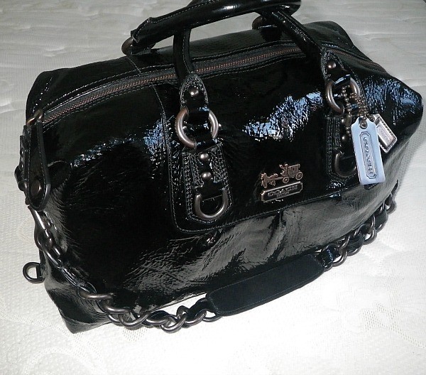 COACH Ltd Ed BLACK CRINKLE PATENT LG MADISON SABRINA PURSE BAG