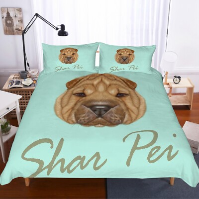 3D Dog Head Blue Background Letter Quilt Cover Set Bedding Sets Pillowcases 64