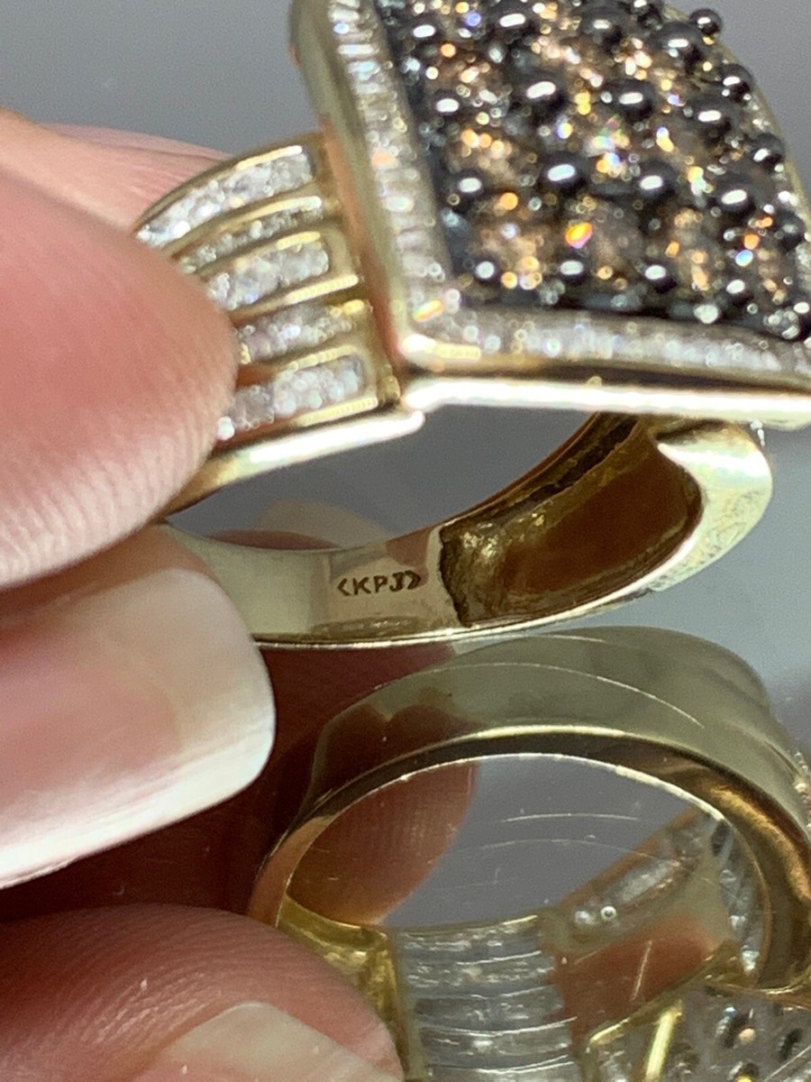 KPJ 10k Yellow Gold Chocolate White Diamond Halo Ring Approx