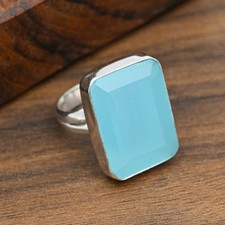 Blue Chalcedony Gemstone Handmade 925 Solid Sterling Silver Ring Jewelry