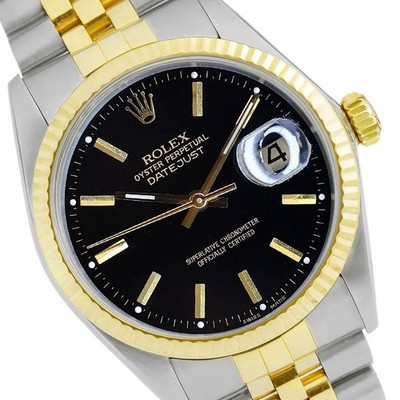 Rolex Datejust 16233 Two-Tone Black Index Dial 18K Fluted Jubilee Band Watch