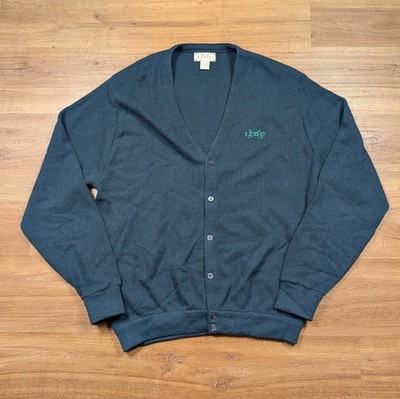 Vintage IZOD Knit Cardigan Sweater Size XL Green Crest Logo Preppy Golf