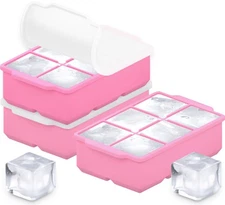 KitchFort 3-Pack Large Silicone Ice Cube Tray for Cocktails & Whiskey (Pink)