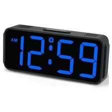 Small Digital Alarm Clock for Bedroom, Large Blue Digits Plug-in Ac Powered 