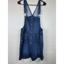 Arizona Jean Co Womens Denim Pinafore Dress Dark Wash Zip Front O-Ring Size L
