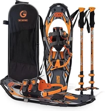 G2 25" LIGHTWEIGHT SNOWSHOES FOR MEN AND WOMEN, WITH TREKKING POLES, ORANGE