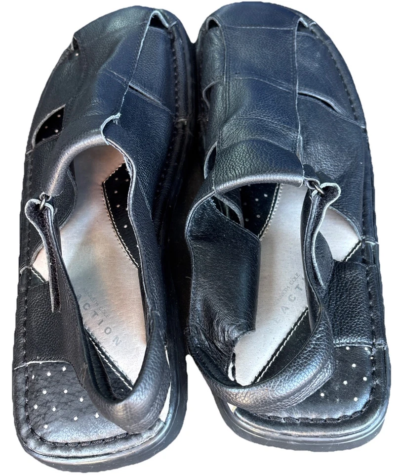 Sandalias Kenneth Cole Reaction para hombre de cuero negro hebilla de pesca punta cerrada talla 14 Foto 3 de 4