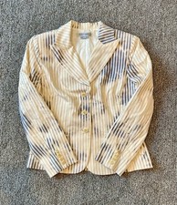 Kay Unger Women s Blazer Cotton Cream Blue Stripe Lightweight Summer Office 10