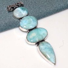 925 Silver Plated Massive Larimar Pendant 3.3" Superb Gift Most Beautiful JW